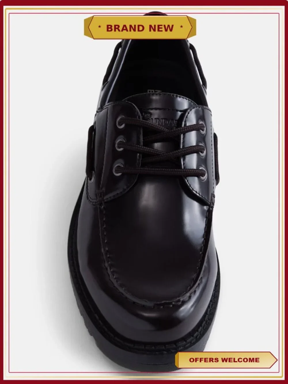 Faux Leather Chunky Boater Shoes Moc Toe Lace Up
